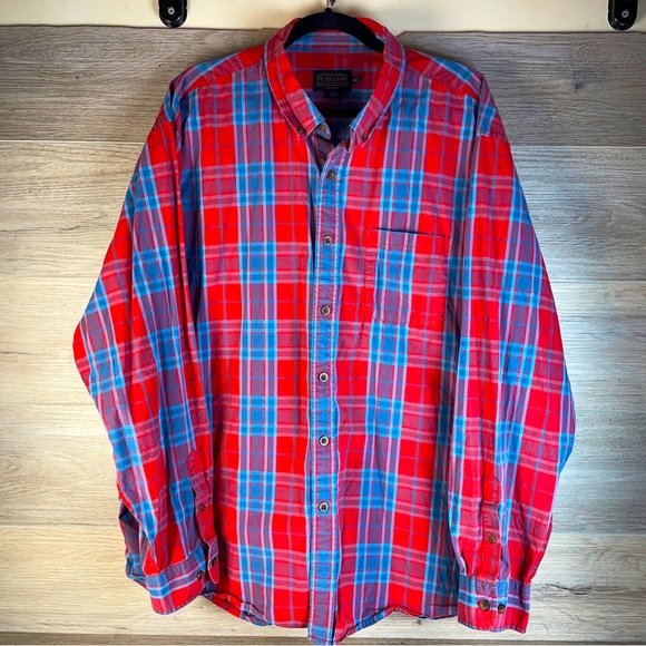 Pendleton Shirts Pendleton Mens Red Blue Plaid Long Sleeve Button
